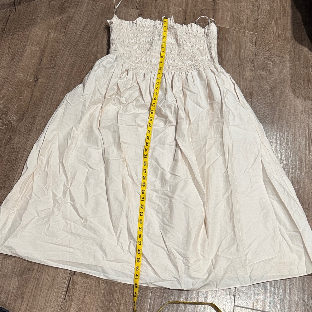 H&M cream strapless midi dress